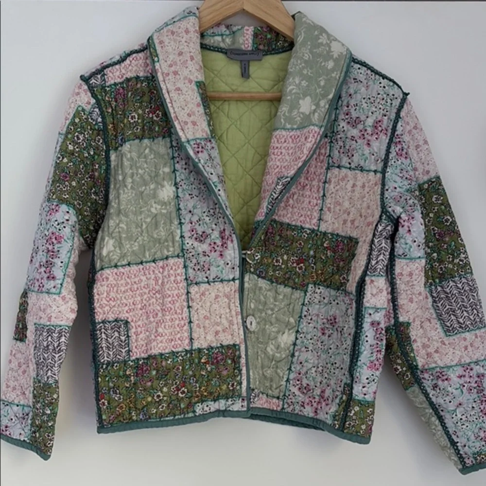 :Price Firm: Anthropologie Conditions Apply Printed Quilted Jacket in Green - Picture 5 of 13